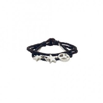 Lisbeth Dahl Copenhagen - Armband Zwart leer met wit &amp; zilver